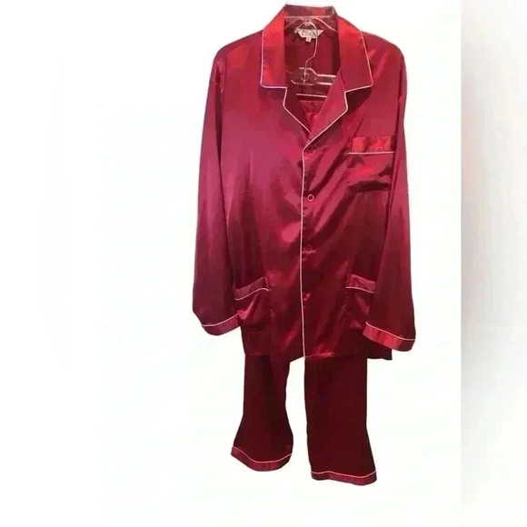 Lonxu Women’s XL Silky Satin Wine Pajama Set Button Front L/S - Picture 1 of 9